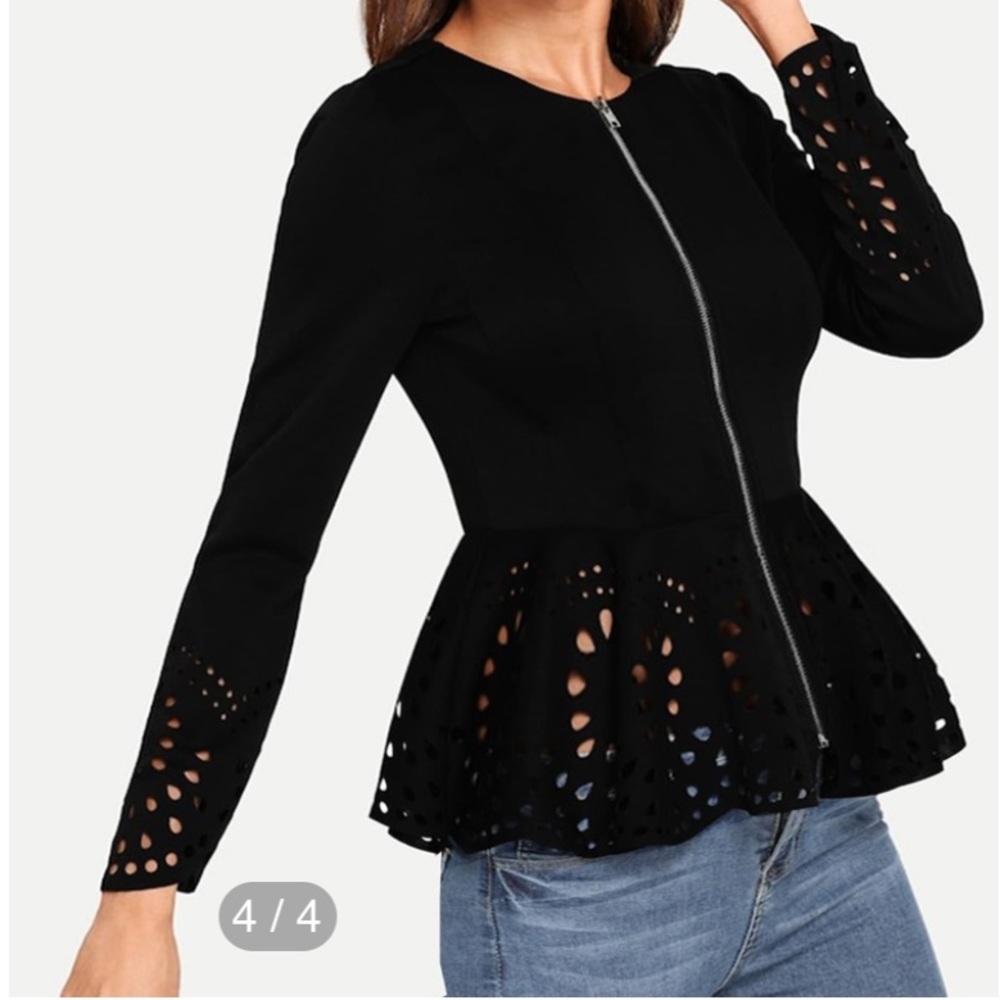 SHEIN Laser Cut Zip Up Stretch Peplum Jacket - Picture 4 of 7